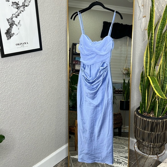 HOUSE OF CB 'Teia' Sky Draped Corset Midi Dress NWOT